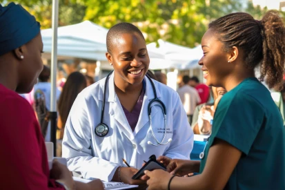 Healthcare worker teaching to a small group